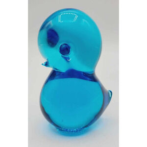 Vintage FM Konstglas Blue Bird Chick Paperweight Art Glass Ronneby Sweden